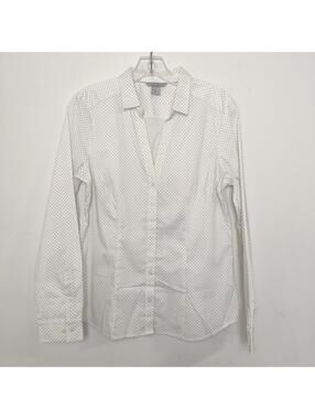 H&M Women’s White Polka Dot Button-Up Shirt Size 12 Business Casual Romantic